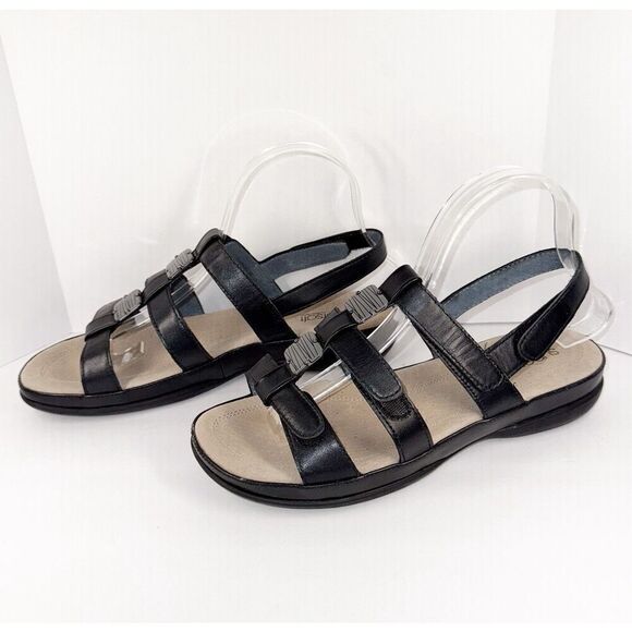 Diane Ferrari Supersoft Sandal Sitara Black Leather Comfort Flat Beaded Strap 8C - Picture 1 of 14